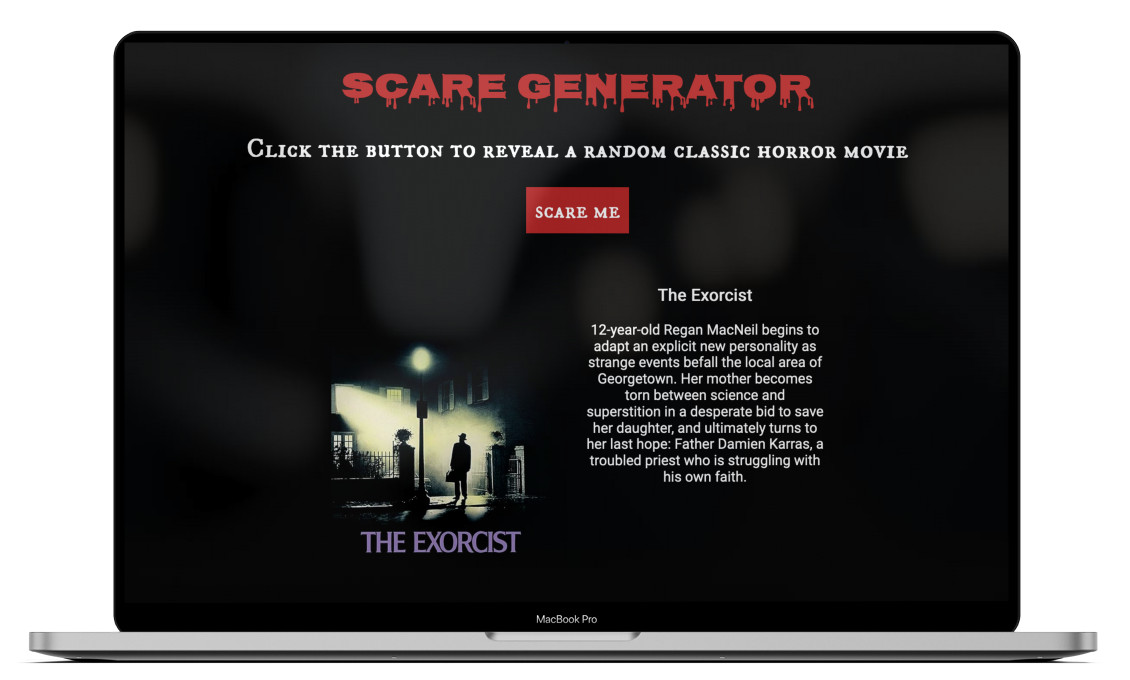 A screenshot of my Scare Generator app.