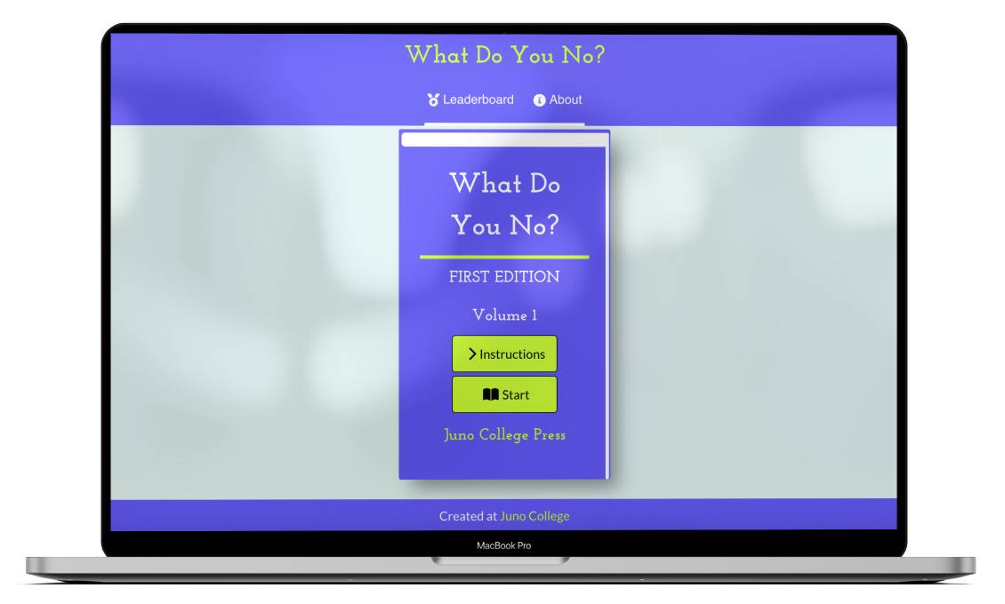 A screenshot of my What Do You No quiz app.